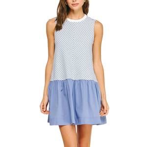 NEW STRUT & BOLT striped knit mixed media mini dress in blue/white